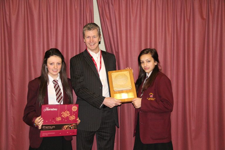 Cast plaque presentation at St George’s RC High School in Worsley.