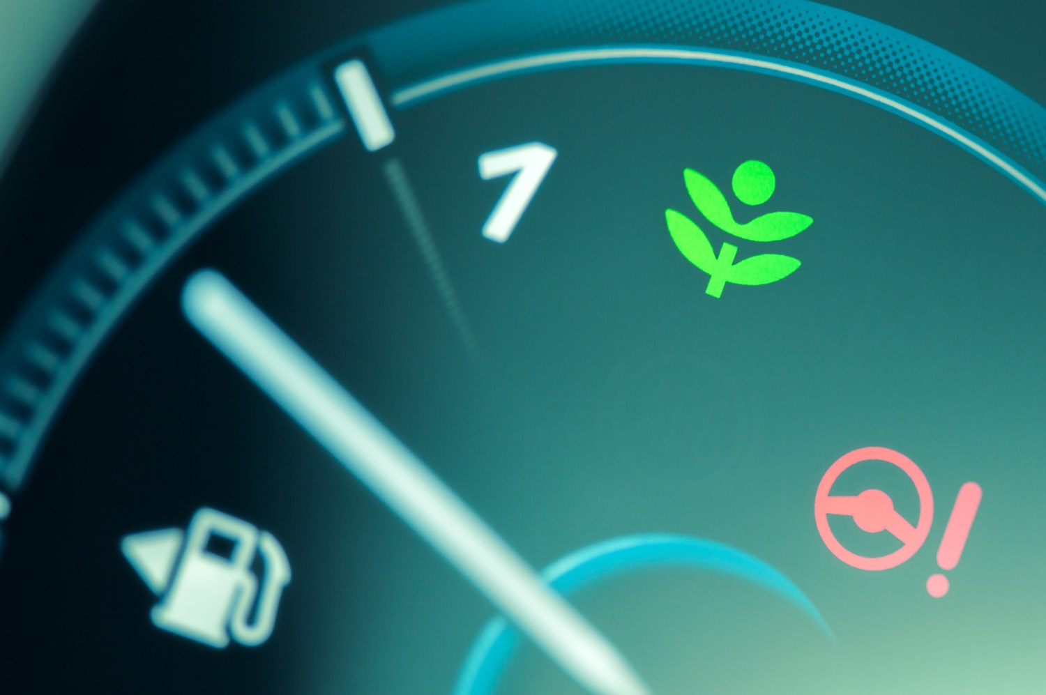 Eco drive light icon on car dashboard. Eco-driving concept