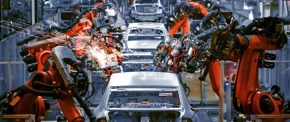 car skeleton welding robots automation manufacturing