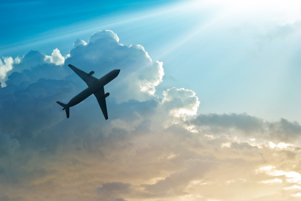 place flying against blue sky